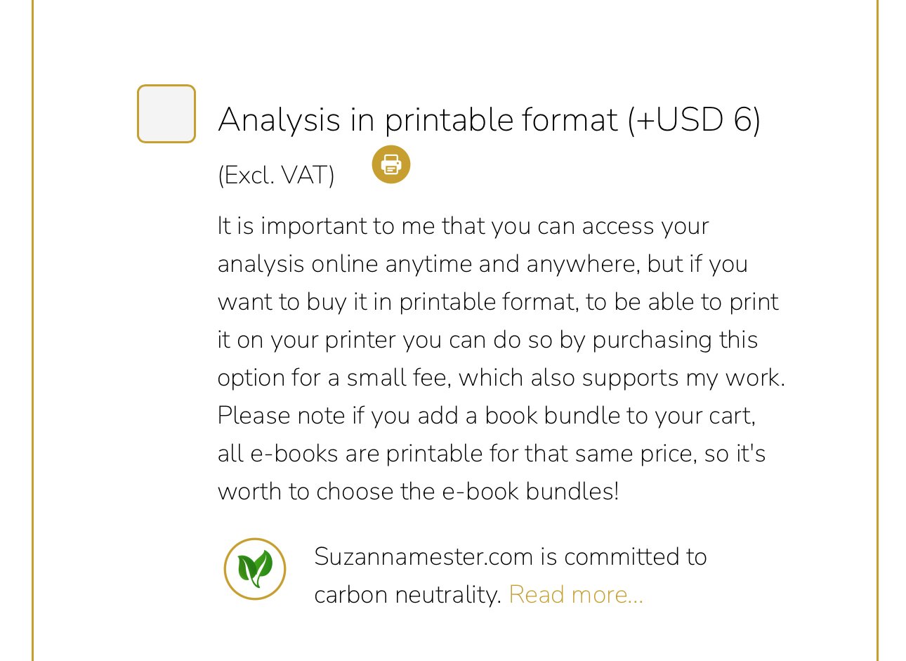 Printing option - Carbon awareness. I am pleased to inform you that I have completed a new development. Many of you have been missing this feature, now the last hurdle has been overcome and it is available.